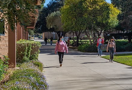 Students walking on campus.